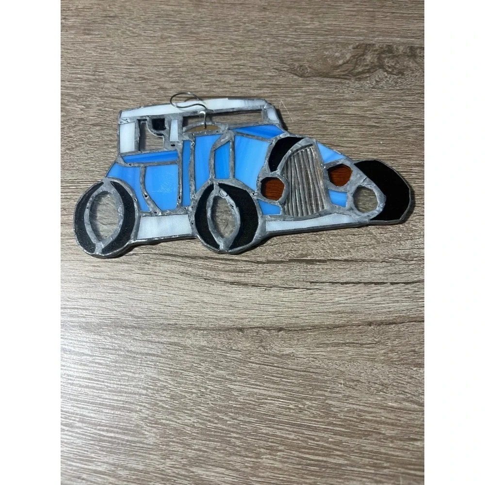 Stained Glass Blue Vintage Car Ornament Sun Catcher Window‎ Decor